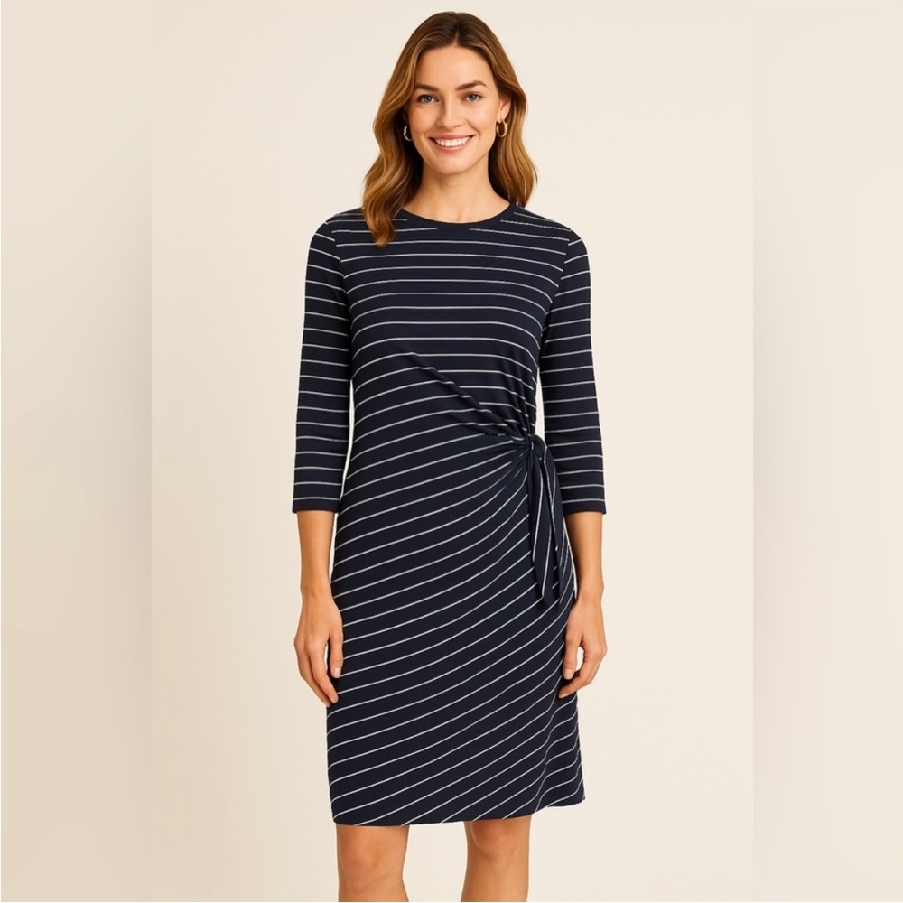 J. McLaughlin Elora Dress in Navy & White Stripe, with 3/4 sleeves, Size Large